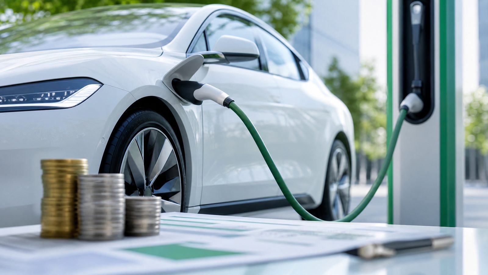 Carro eléctrico cargando: beneficio de devolución del IVA en Colombia